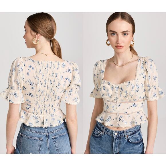 Reformation | Daphne Top Orlaya Cream Clue Floral | Sz 6 - Picture 1 of 11